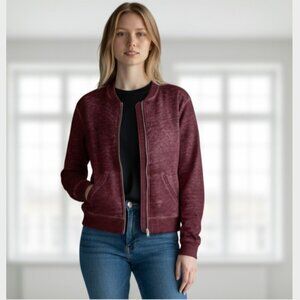 Derek Heart Jacket Womens Medium Burgundy Zip Front Cotton Blend Casual Layering